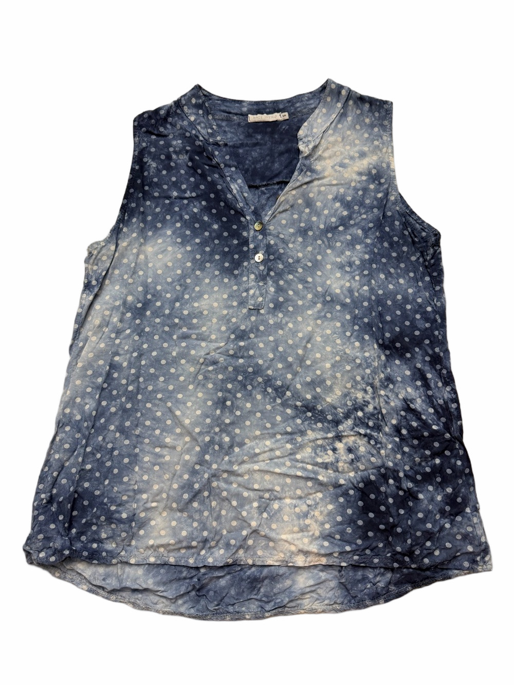 Made in Italy Sleeveless Lightweight Summer Polka Dot Henley Top Blue Lady Small